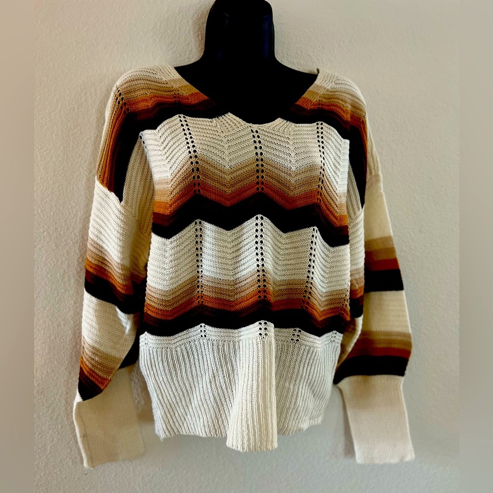 Ivory Brown Chevron Print Sweater